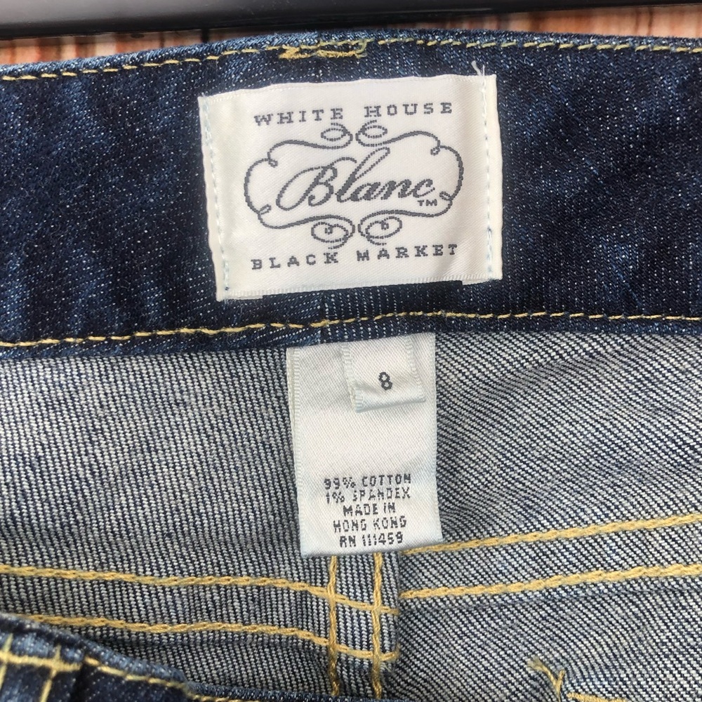 White House Black Market Blanc Dark Wash Embroidered Jeans - Picture 7 of 11